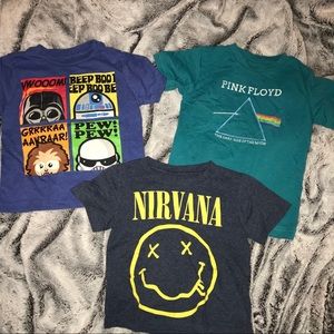 3 shirts 18m & 2T. Nirvana. Star Wars & Pink Floyd